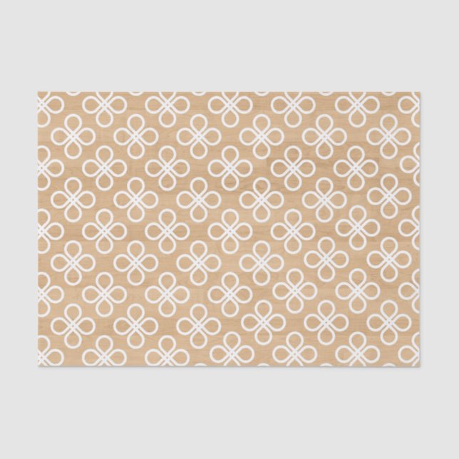 Rustic Wood Texture with White Geometric Floral Tissue Paper (Front)