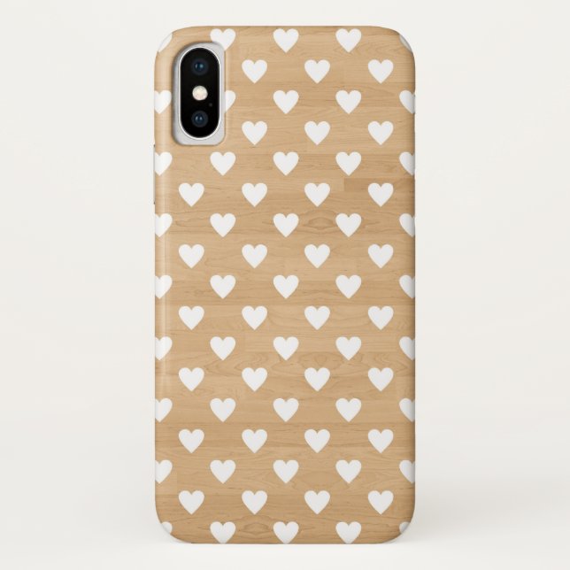 Rustic Wood Texture with White Hearts Pattern Case-Mate iPhone Case (Back)