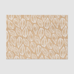 Rustic Wood Texture with White Leaves Pattern Tissue Paper