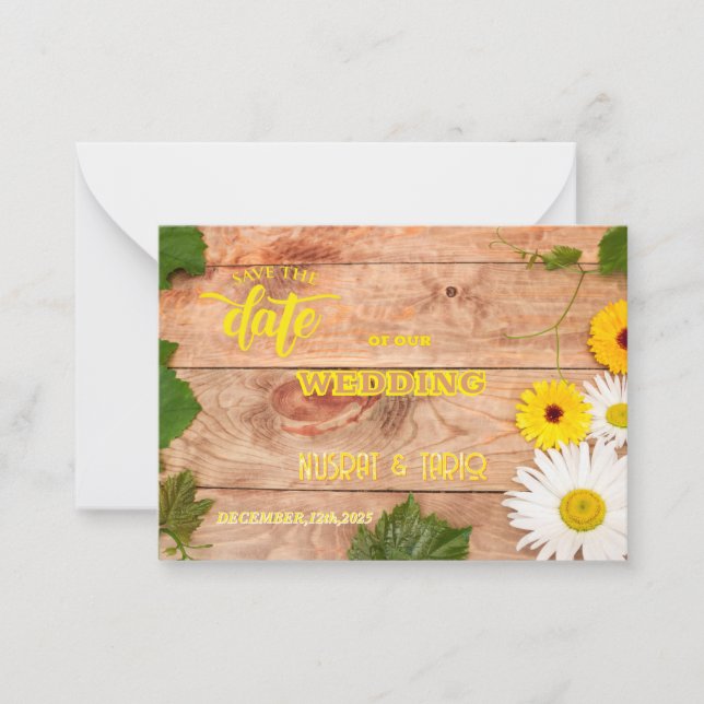 Rustic Wood Textured Save the Date Note Card (Front)