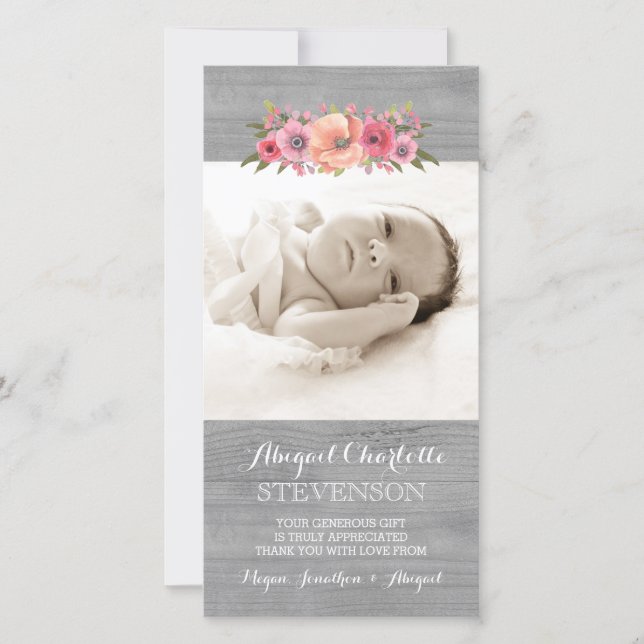 Rustic Wood Thank You Baby Shower Photo Cards (Front)