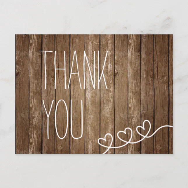 Rustic Wood Thank You Post Card | Zazzle