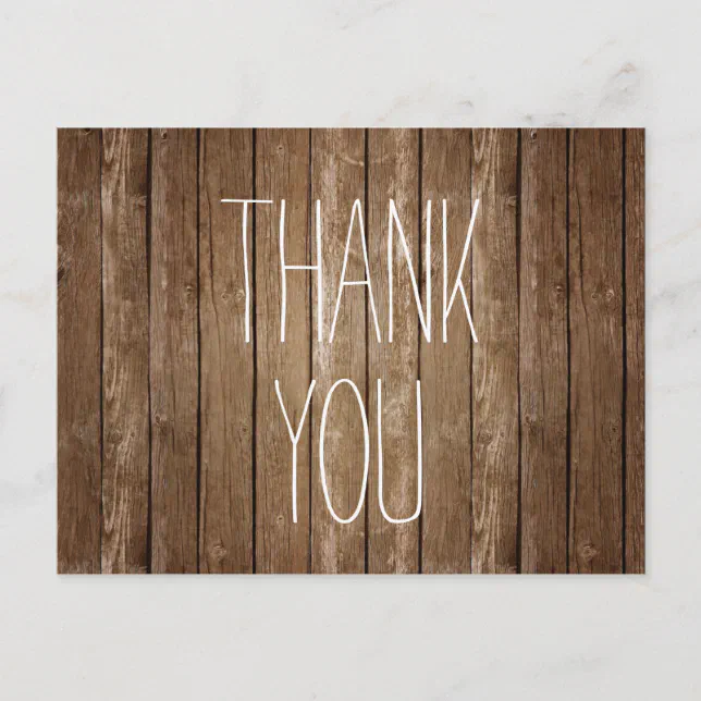 Rustic Wood Thank You Post Card | Zazzle