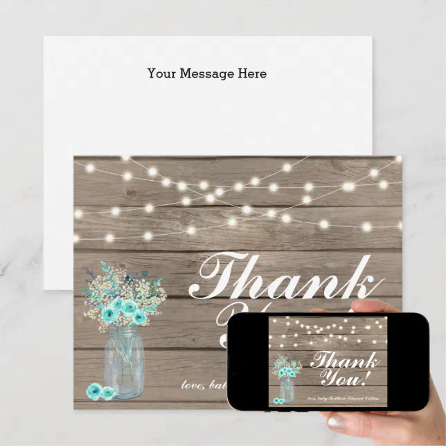 Rustic Wood Thank You String Lights Note Card | Zazzle