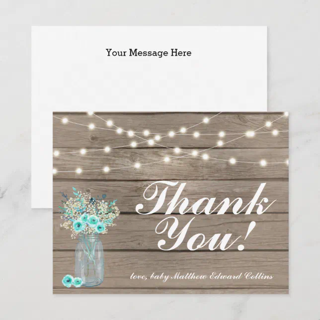 Rustic Wood Thank You String Lights Note Card | Zazzle