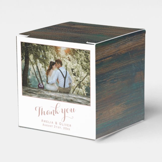 Rustic Wood Thank you Wedding Couple Photo Favor Boxes (Front Side)