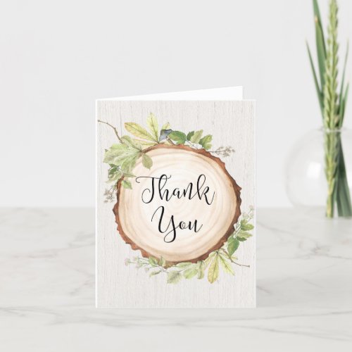 Rustic wood theme forest wood slice thank you card