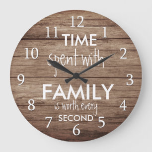 Rustic Wood Time With Family Quote Farmhouse Large Clock
