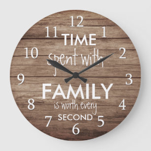 Rustic  Wood Time With Family Quote  Farmhouse Large Clock