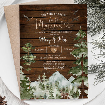 Rustic Wood Tis The Season To Be Married Wedding Invitation by HappyPartyStudio at Zazzle