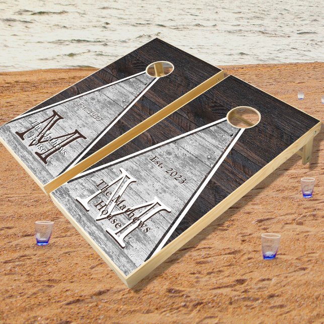 Rustic Wood Tome Monogram triangle Cornhole Set (Creator Uploaded)