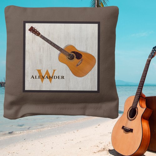 Rustic Wood Tone Accustic Guitar Music Lovers Cornhole Bags