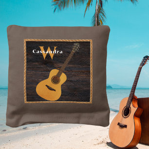 Rustic Wood Tone Acoustic Guitar Music Lovers Cor Cornhole Bags
