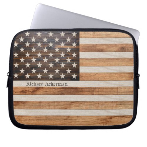 Rustic wood Tone American flag Laptop Sleeve