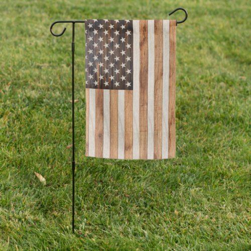 Rustic Wood Tone American Flag Vertical Position