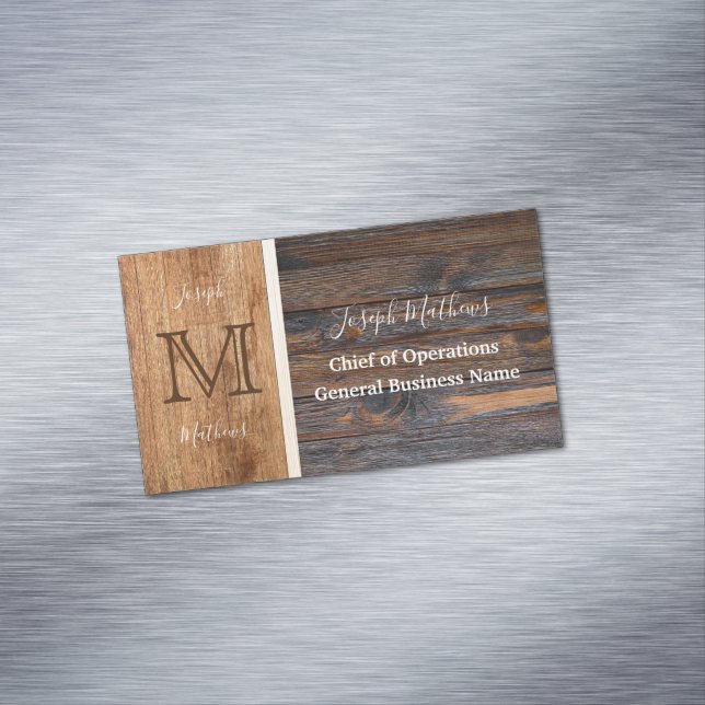 Rustic Wood Tone Business Card Magnet (In Situ)