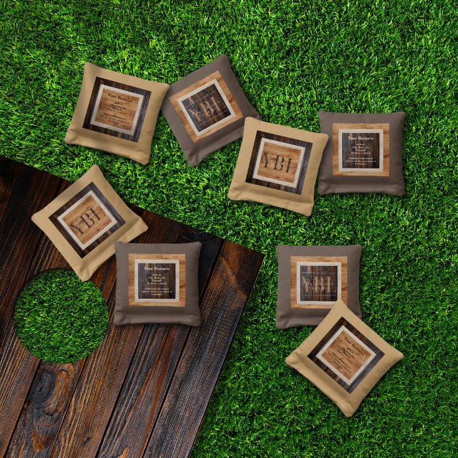 Rustic Wood Tone Business Logo Cornhole Bags (Creator Uploaded)