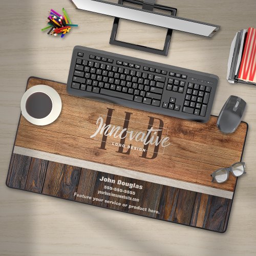 Rustic Wood Tone Business Logo Desk Mat