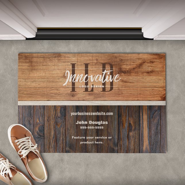 Rustic Wood Tone Business Logo Doormat (Creator Uploaded)