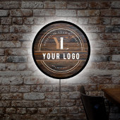 Rustic Wood Tone Business Logo LED Sign