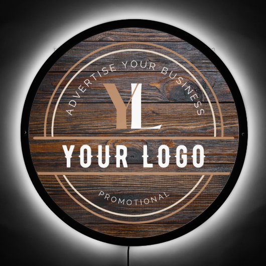 Rustic Wood Tone Business Logo LED Sign (Front)