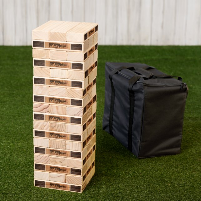 Rustic Wood Tone Business Logo Topple Tower (Lawn)