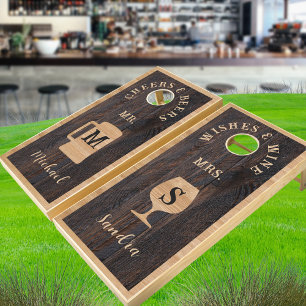 Rustic Wood Tone Cheers n Beers Wishes n Wine Cornhole Set