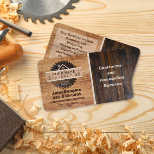 Rustic Wood Tone Contractor Logo Business Card