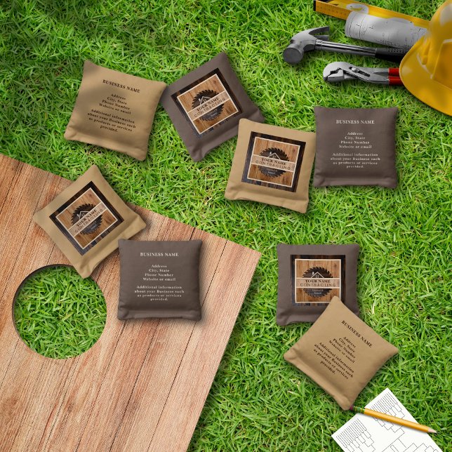 Rustic Wood Tone Contractor Logo Cornhole Bags (Creator Uploaded)