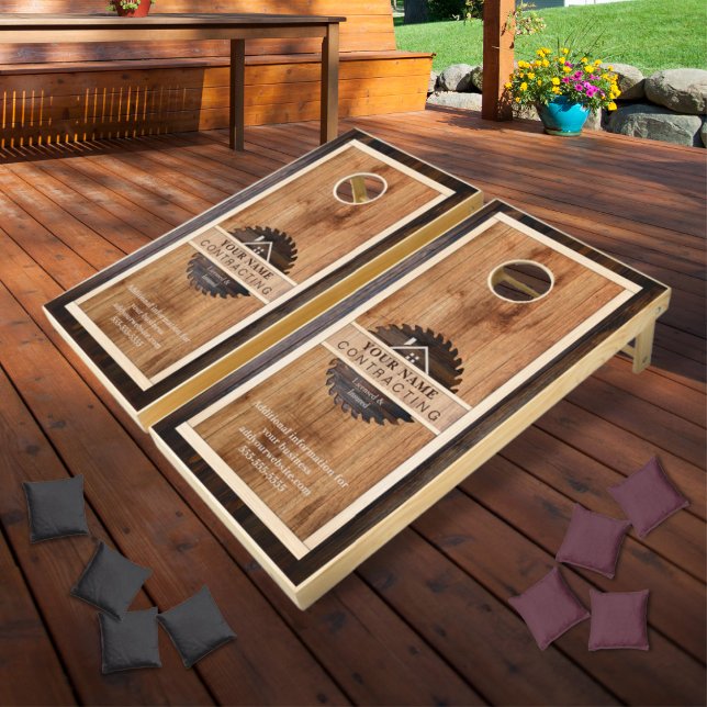 Rustic Wood Tone Contractor Logo Cornhole Set (Creator Uploaded)