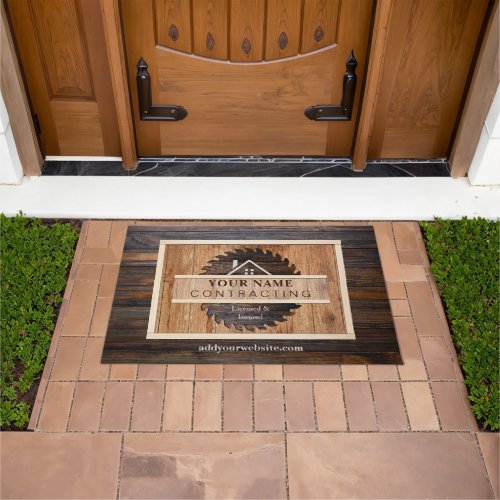 Rustic Wood Tone Contractor Logo Doormat