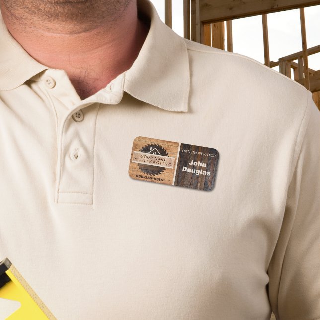 Rustic Wood Tone Contractor Logo Name Tag (Creator Uploaded)