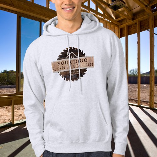 Rustic Wood Tone Contractor Logo Pull Over Hoodie