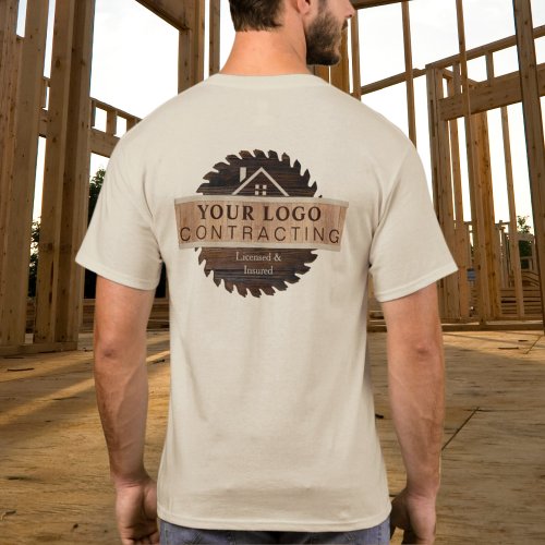 Rustic Wood Tone Contractor Logo T_Shirt