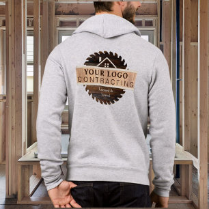 Rustic Wood Tone Contractor Logo Zip Up Hoodie