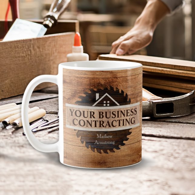 Rustic Wood Tone Custom Contractor Coffee Mug (Creator Uploaded)