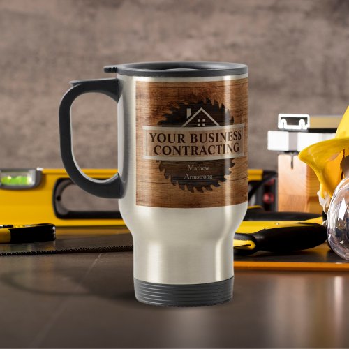 Rustic Wood Tone Custom Contractor Travel Mug