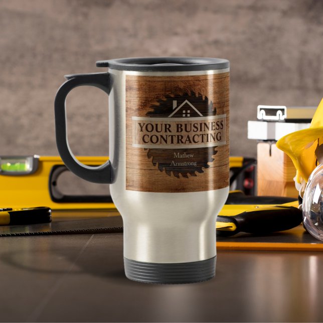 Rustic Wood Tone Custom Contractor Travel Mug (Creator Uploaded)