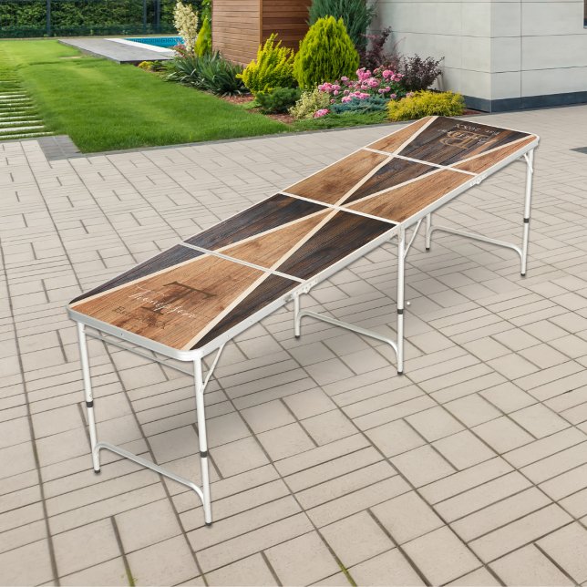 Rustic Wood Tone Dual Monogram Beer Pong Table (Creator Uploaded)