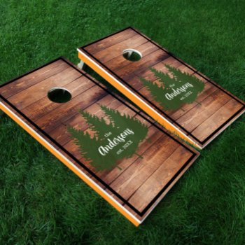 Rustic Wood Tone Family Name Forest Trees Cornhole Set by freshpaperie at Zazzle