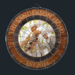 Rustic Wood Tone Family Name Photo Dart Board<br><div class="desc">Rustic Wood Tone Family Name Photo Dartboard</div>