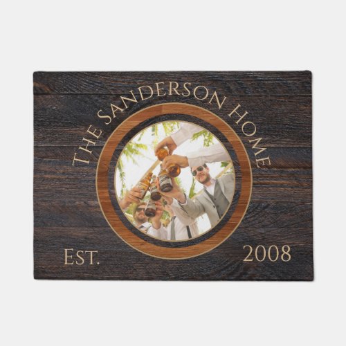 Rustic Wood Tone Family Name Photo Doormat