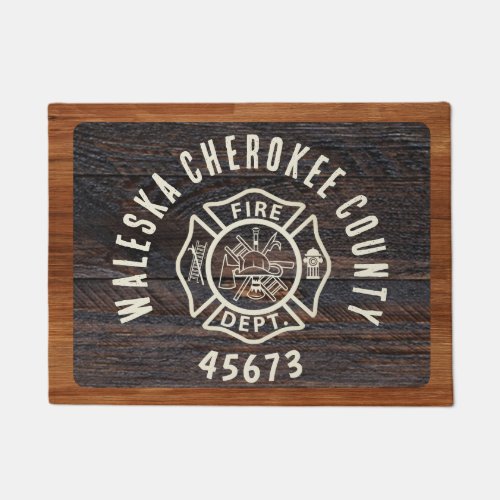 Rustic Wood tone fireman emblem  Doormat