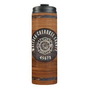 Rustic Wood tone fireman emblem Thermal Tumbler