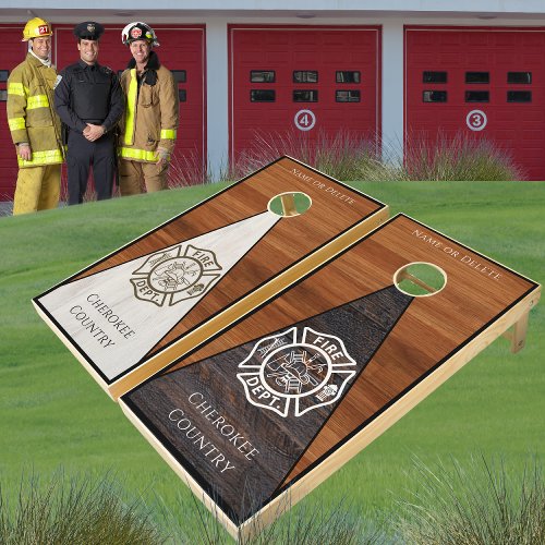 Rustic Wood Tone Fireman icons  Cornhole Set