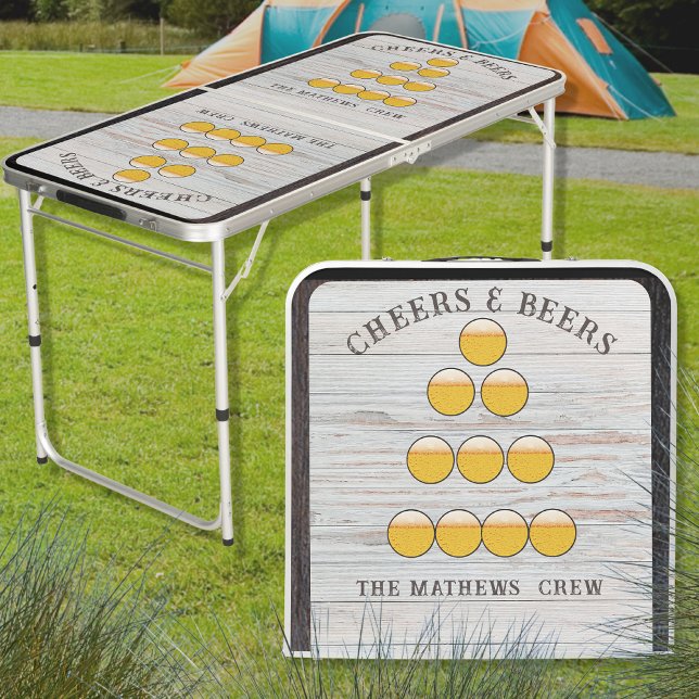  Rustic Wood Tone Grain Cheers n Beers drinking  Beer Pong Table (Creator Uploaded)