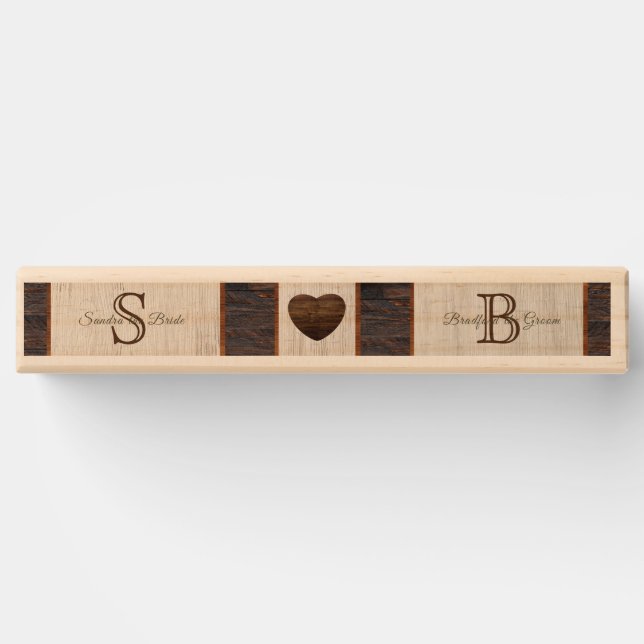 Rustic Wood Tone Grain Wedding Bride Groom Names  Topple Tower (Back)