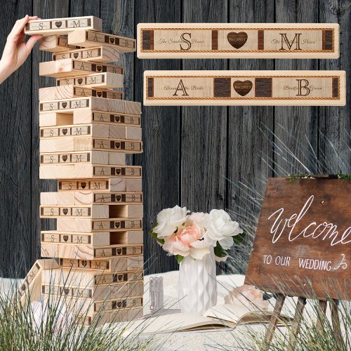 Rustic Wood Tone Grain Wedding Bride Groom Topple Tower