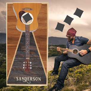 Rustic Wood Tone Guitar Music Lovers Cornhole Set