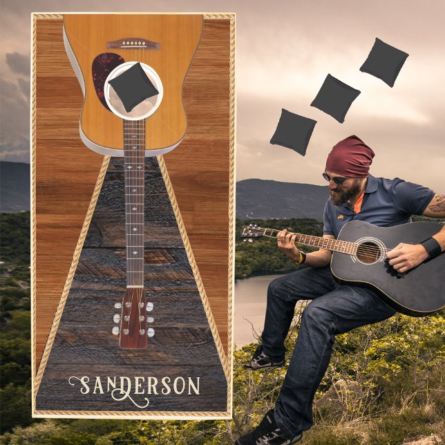 Rustic Wood Tone Guitar Music Lovers Cornhole Set (Creator Uploaded)